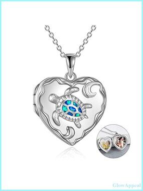 S925 Sterling Silver Heart Locket Necklace Created Opal 18+2" Chain
